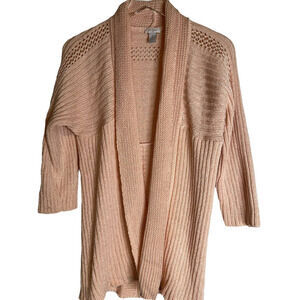Chico's Peach Knit Open Front 3/4 Sleeve Cardigan Textured Sweater